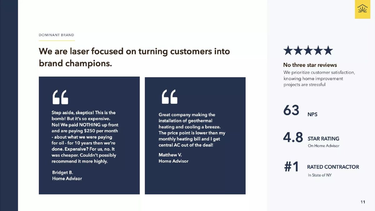Dandelion Energy pitch deck Customers slide 11