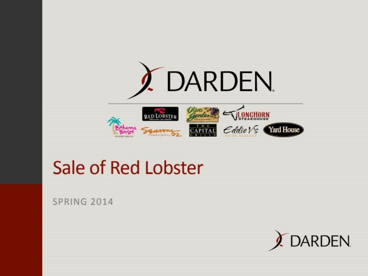 Darden Sale of Red Lobster pitch deck slide 1 of 15