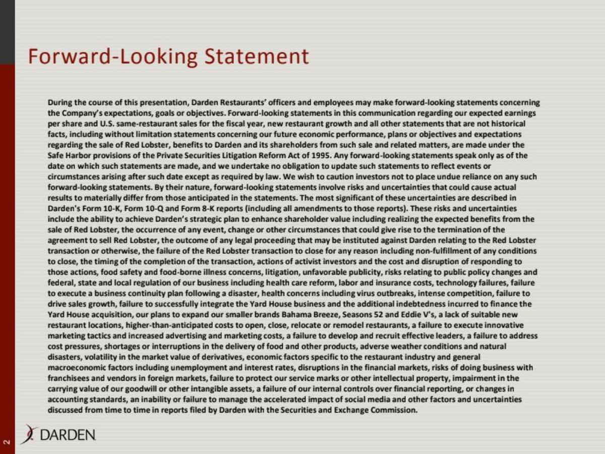 Darden Sale of Red Lobster pitch deck slide 2 of 15