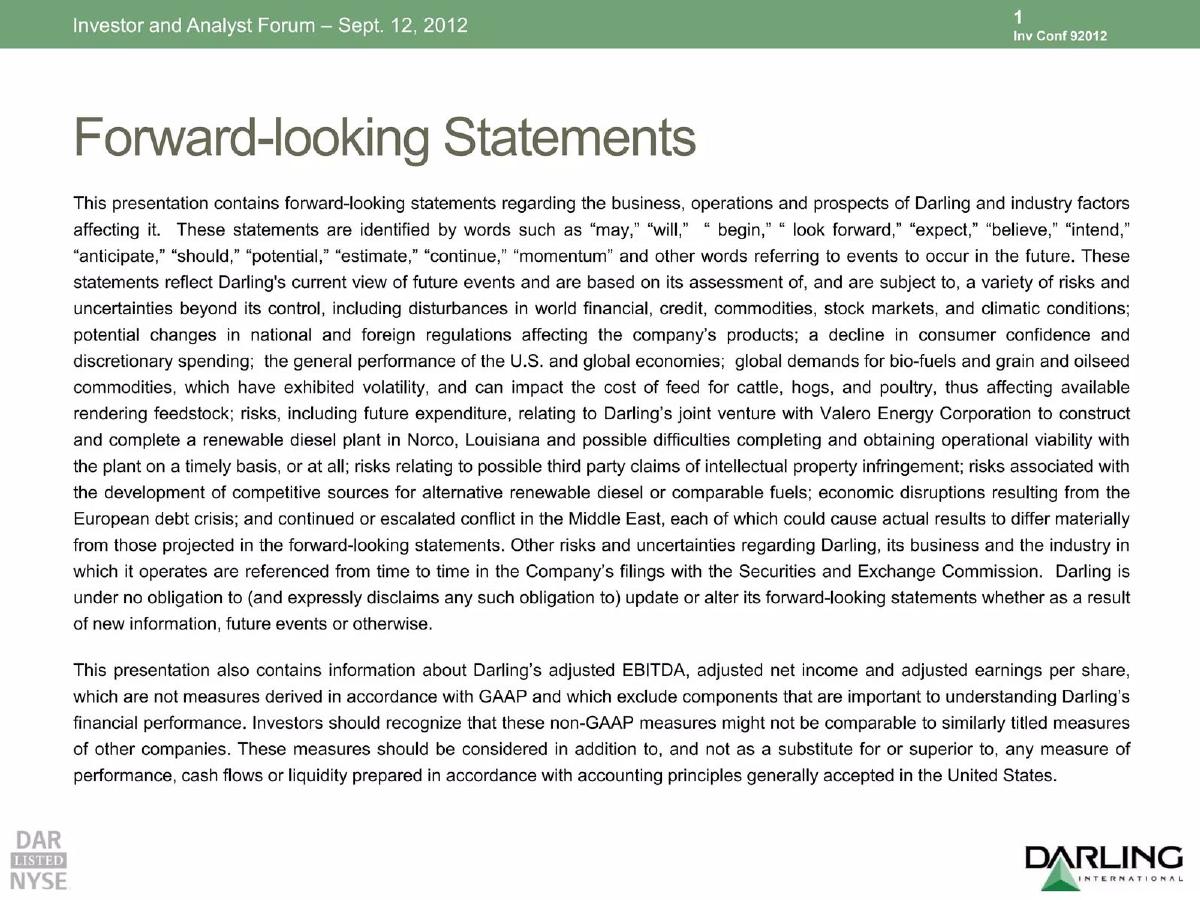 Darling International (now Darling Ingredients) pitch deck slide 2 of 104