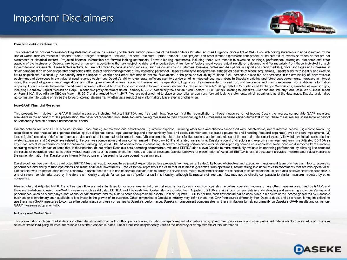 Daseke, Inc. pitch deck slide 2 of 36