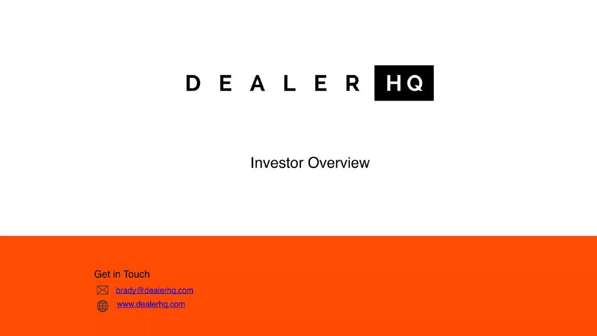 DealerHQ pitch deck slide 1 of 23