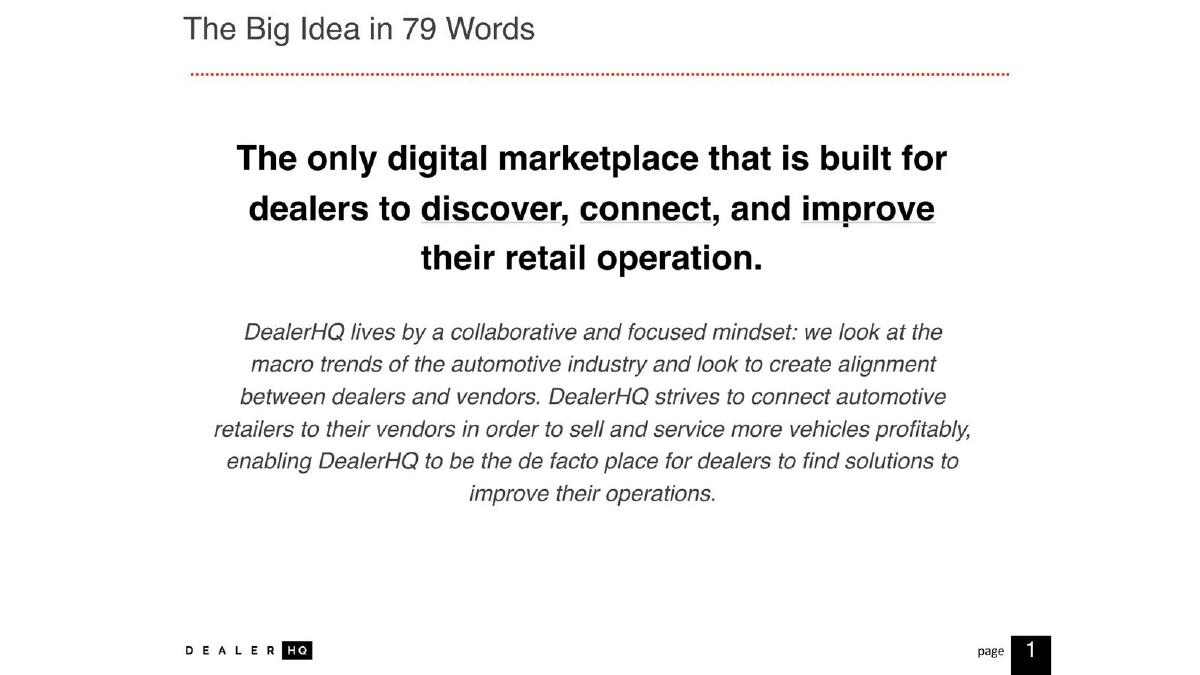 DealerHQ pitch deck slide 2 of 23