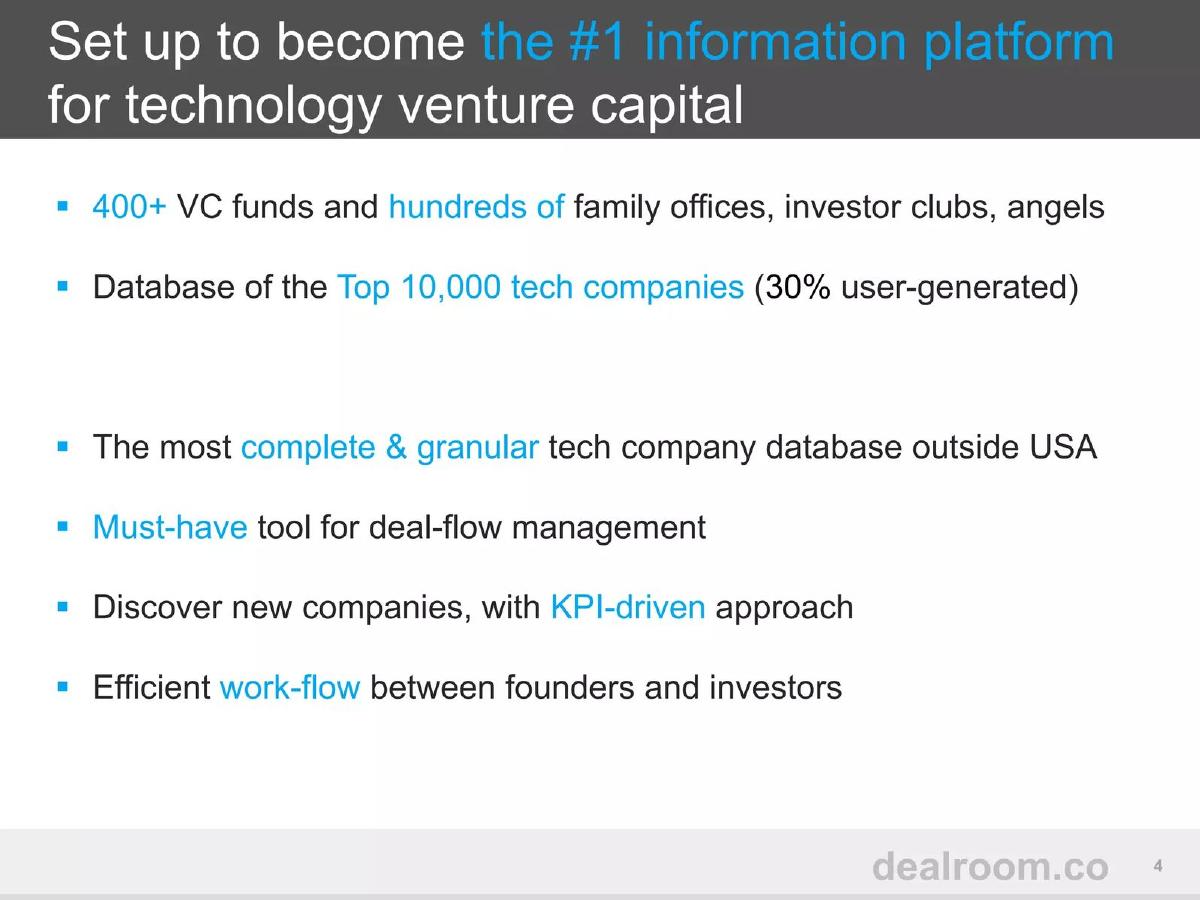 Dealroom pitch deck slide 4 of 22