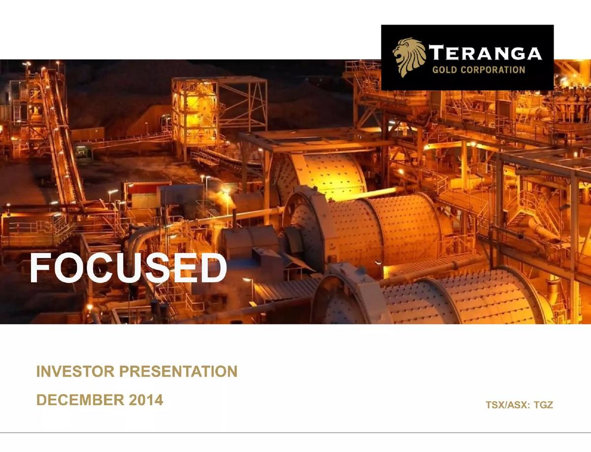 Teranga Gold Corporation pitch deck slide 1 of 47