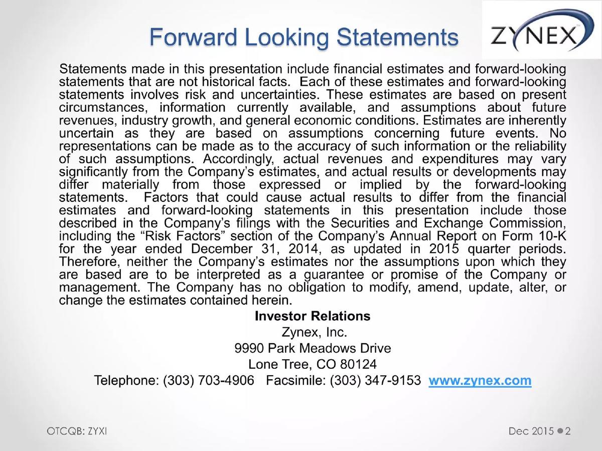 Zynex (ZYXI) pitch deck slide 2 of 19