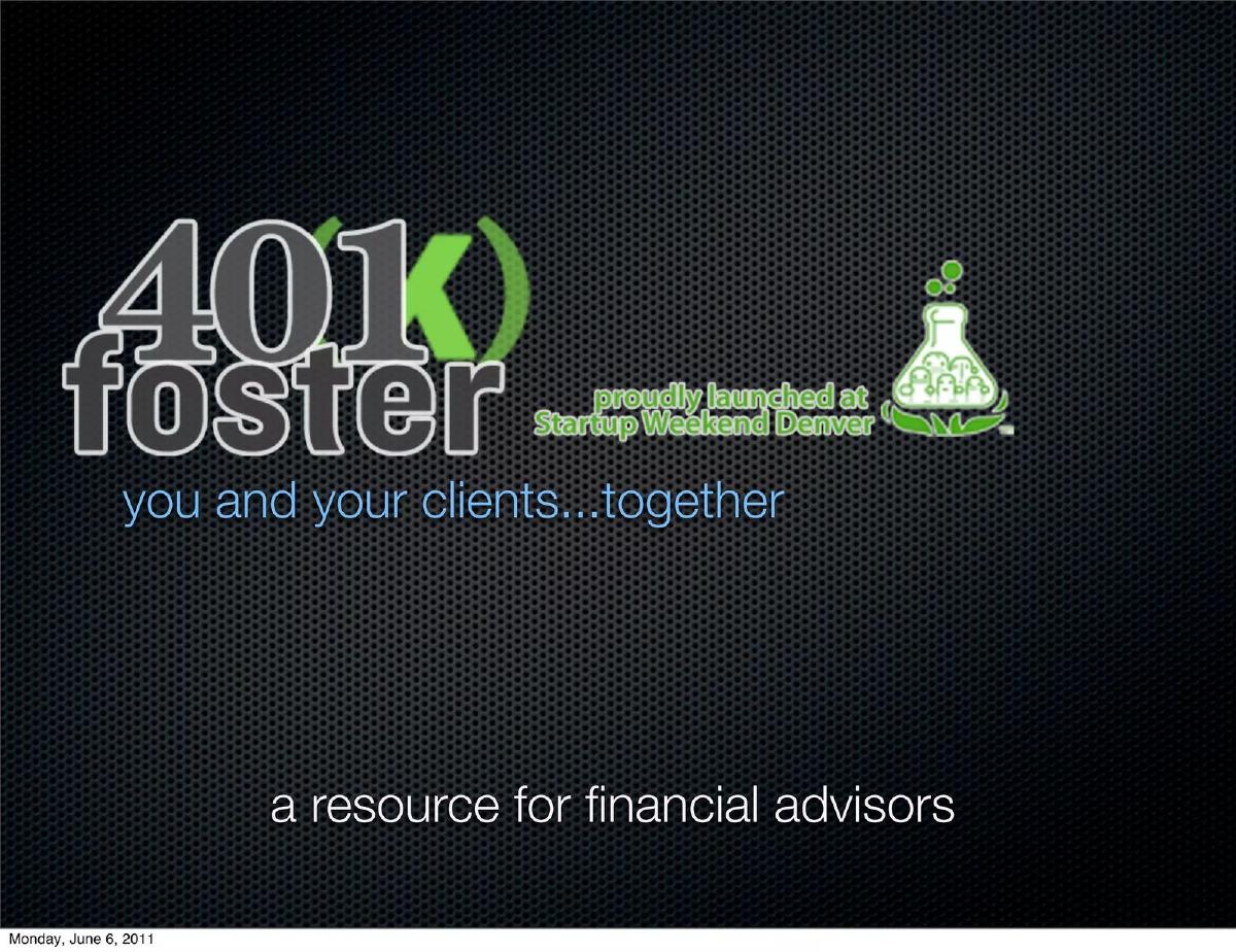 401(k) Foster pitch deck slide 1 of 17