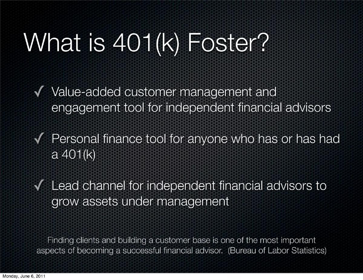 401(k) Foster pitch deck slide 2 of 17