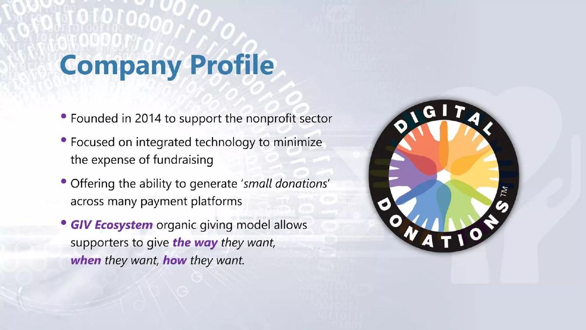 Digital Donations Technologies pitch deck slide 2 of 14
