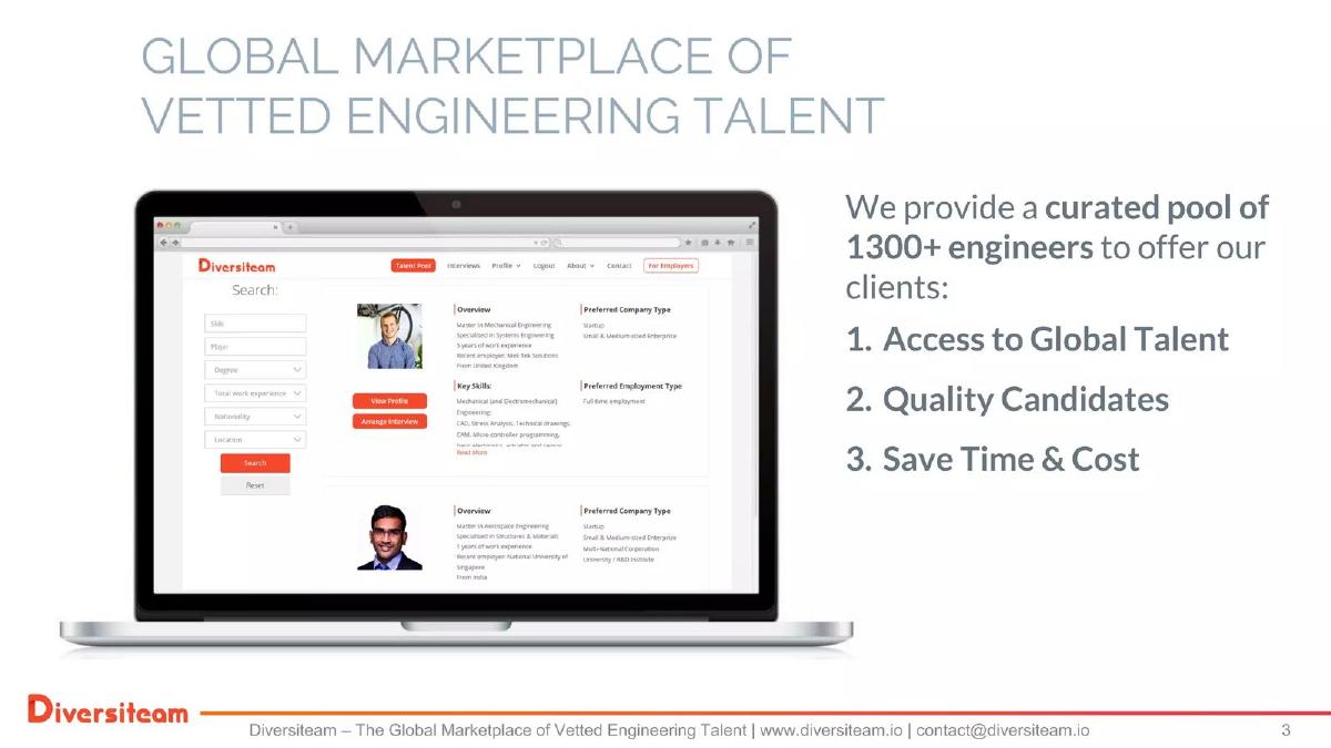 Diversiteam pitch deck slide 3 of 6