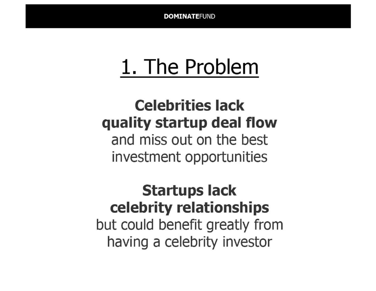 DominateFund pitch deck slide 2 of 9