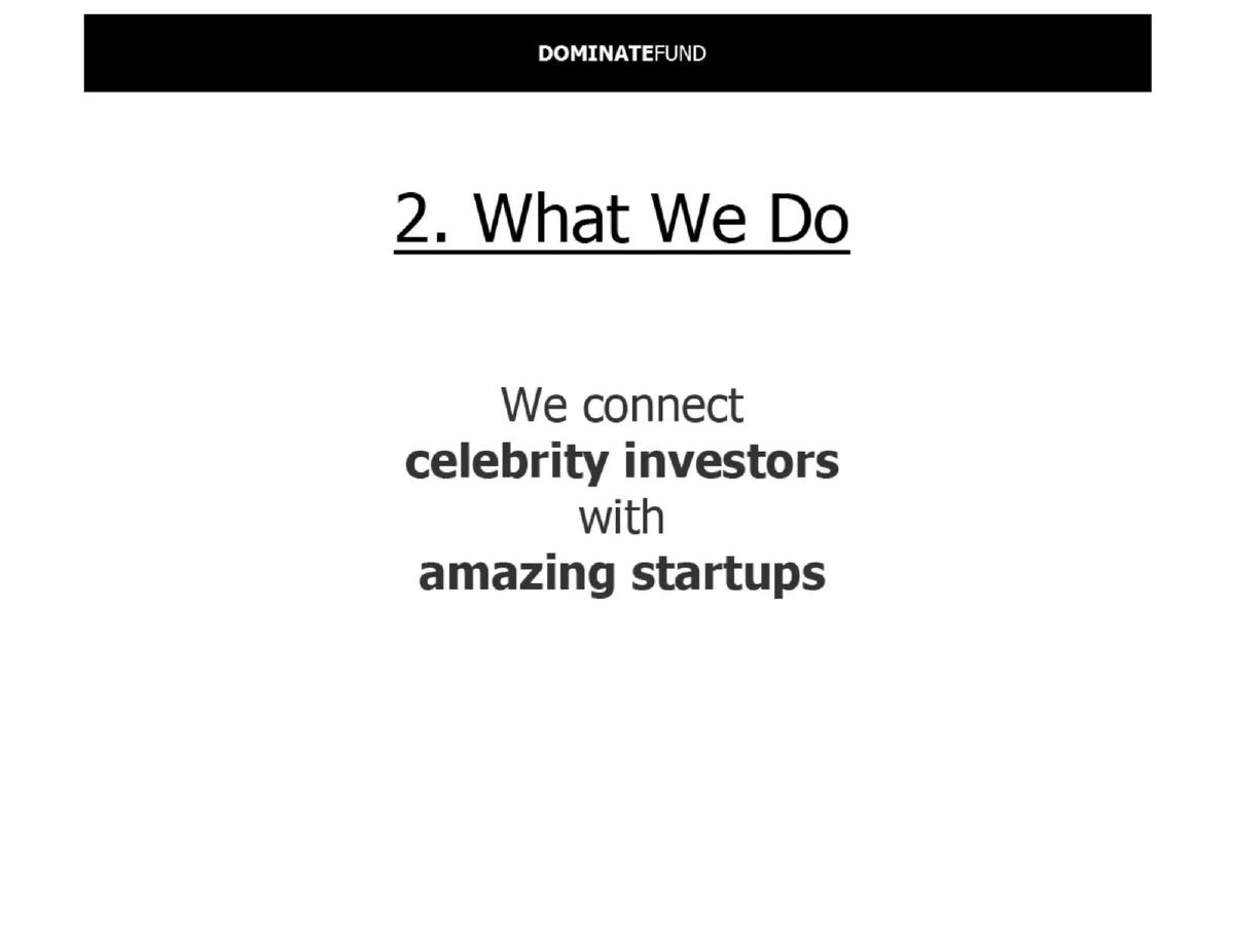 DominateFund pitch deck slide 3 of 9
