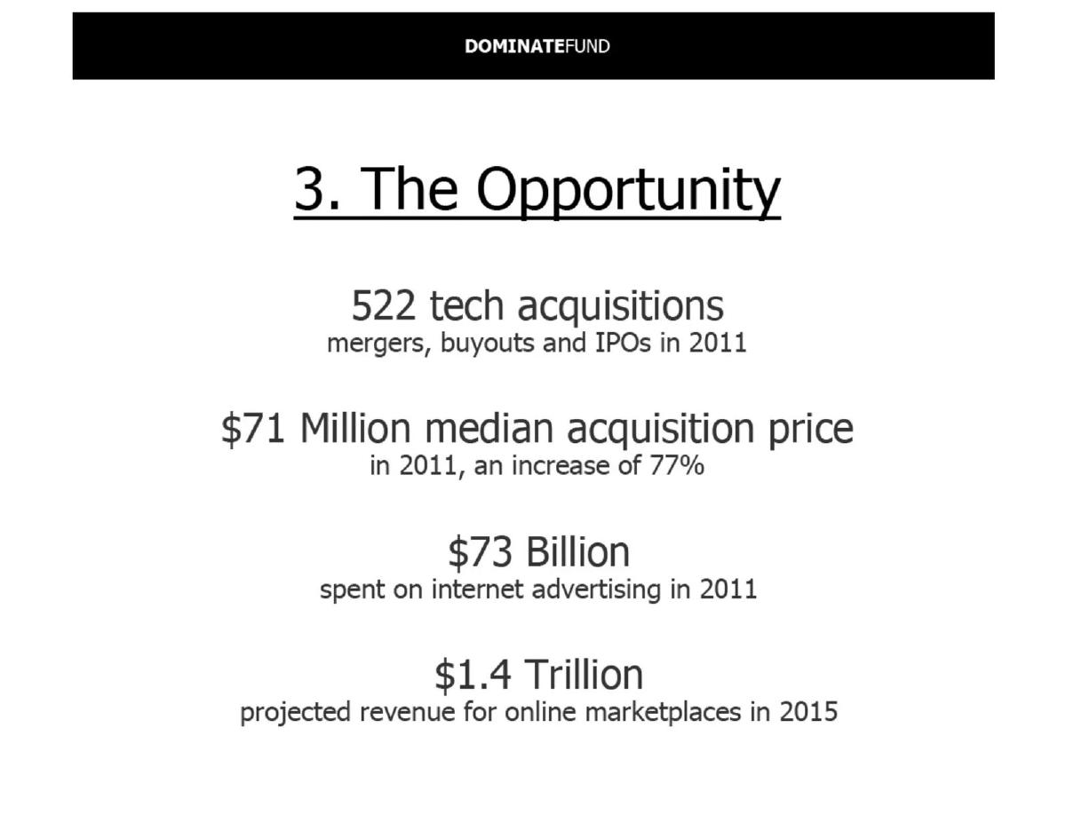 DominateFund pitch deck slide 4 of 9
