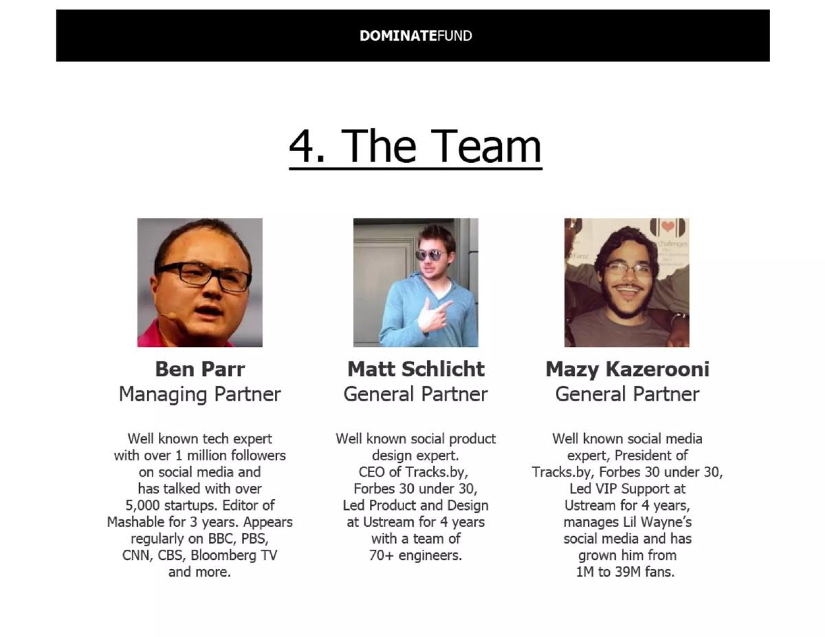DominateFund pitch deck slide 5 of 9