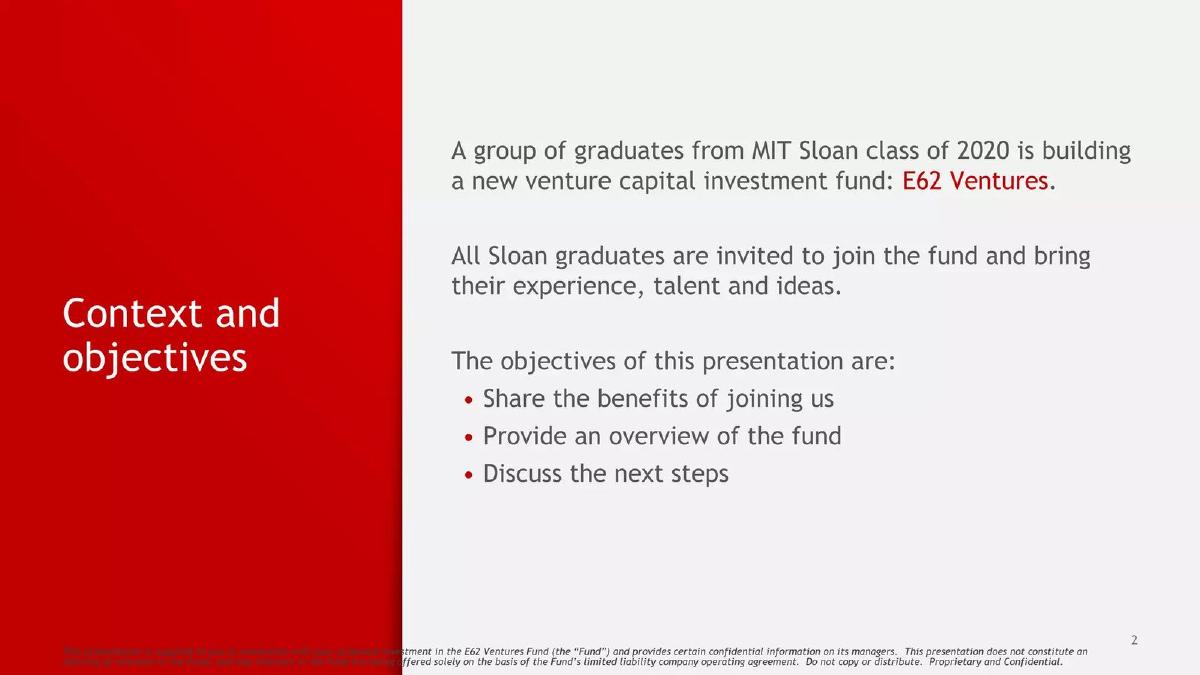 E62 Ventures pitch deck slide 3 of 23