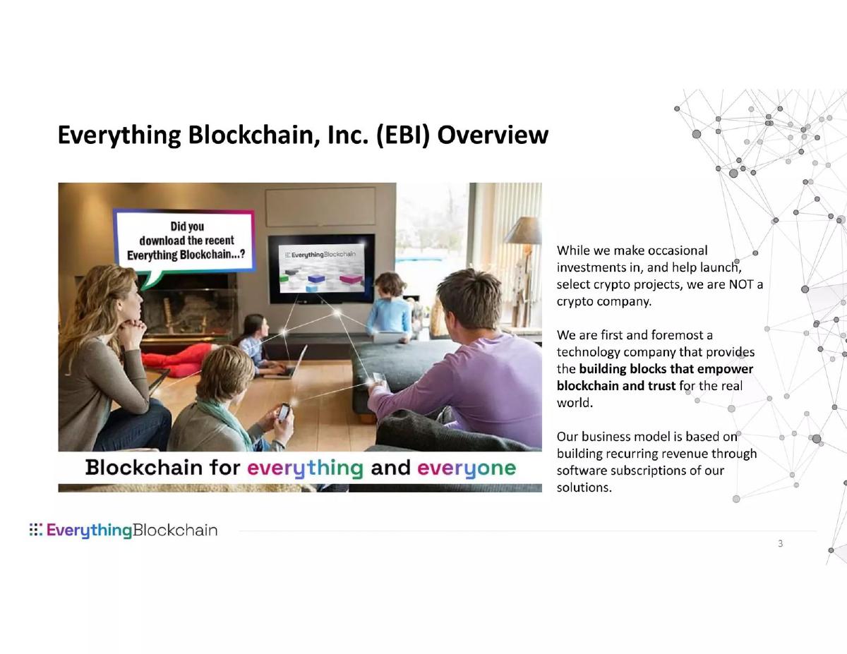 Everything Blockchain (EBZT / OBTX) pitch deck slide 3 of 27