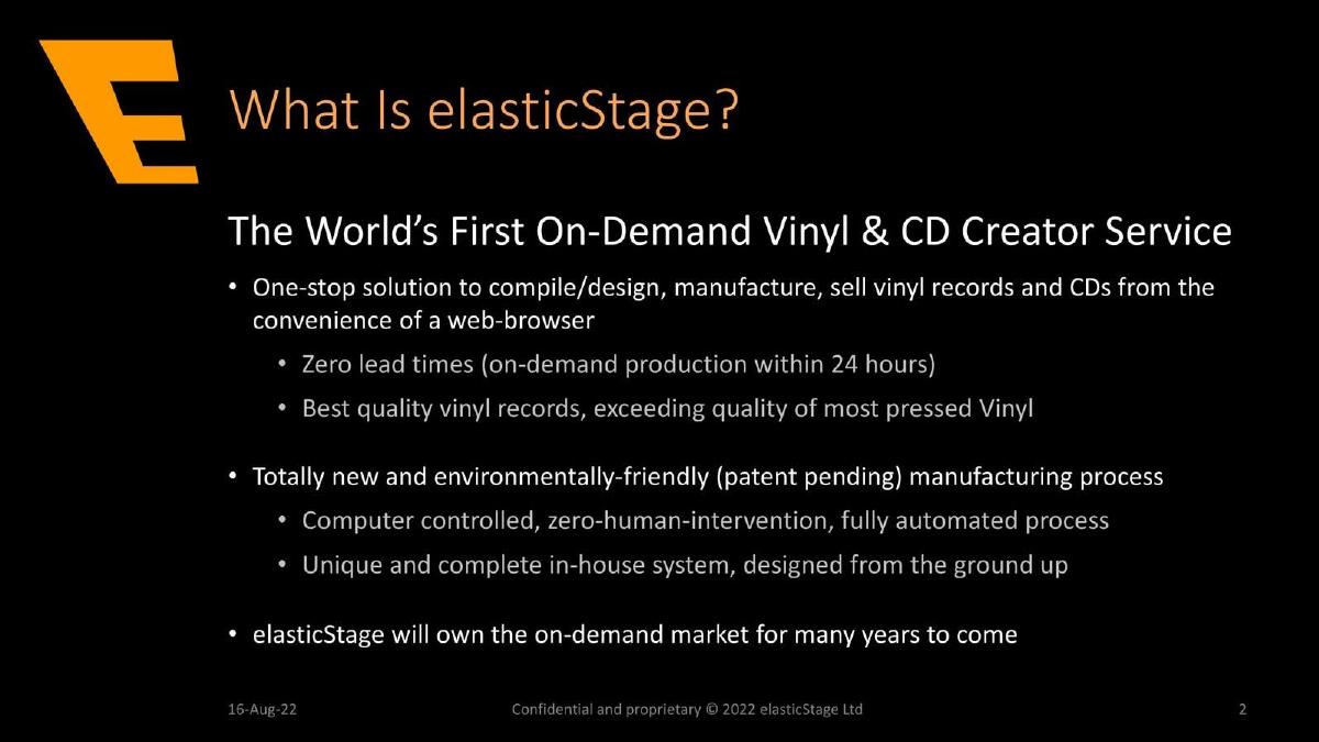 ElasticStage pitch deck slide 2 of 10