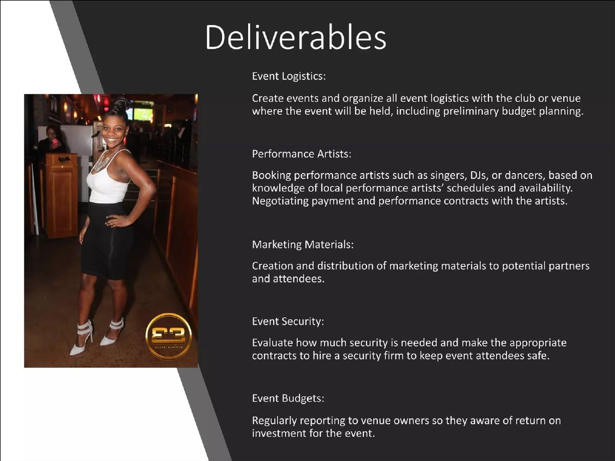 Elite Events pitch deck slide 5 of 7