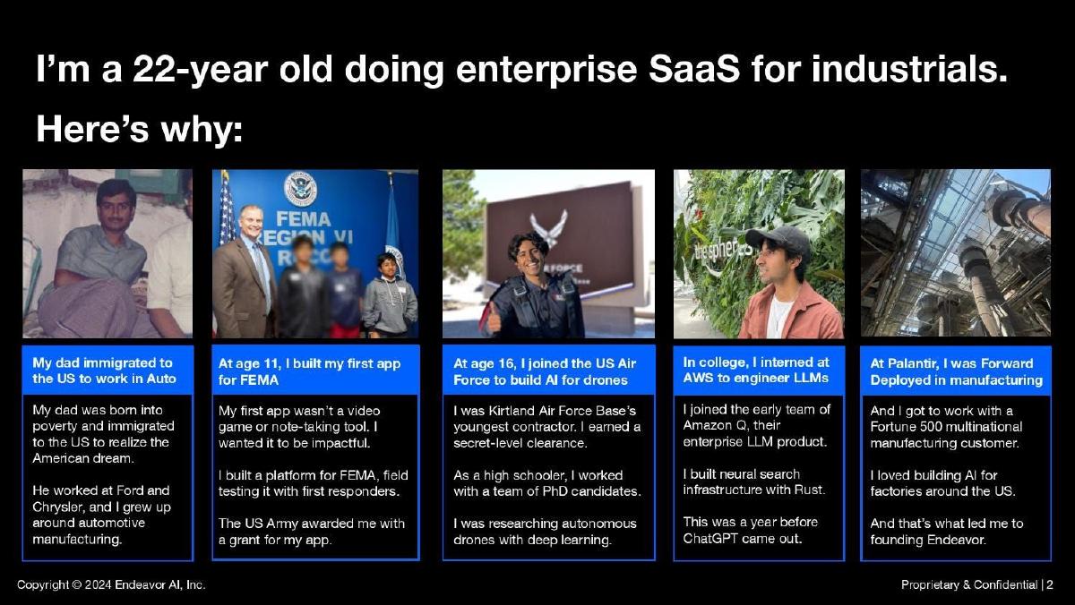 Endeavor pitch deck slide 2 of 9