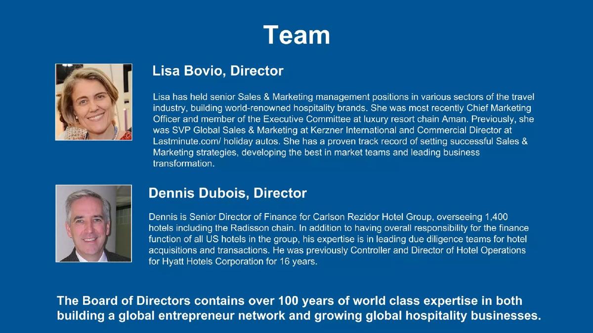 Entrepreneur Resorts pitch deck team slide 13