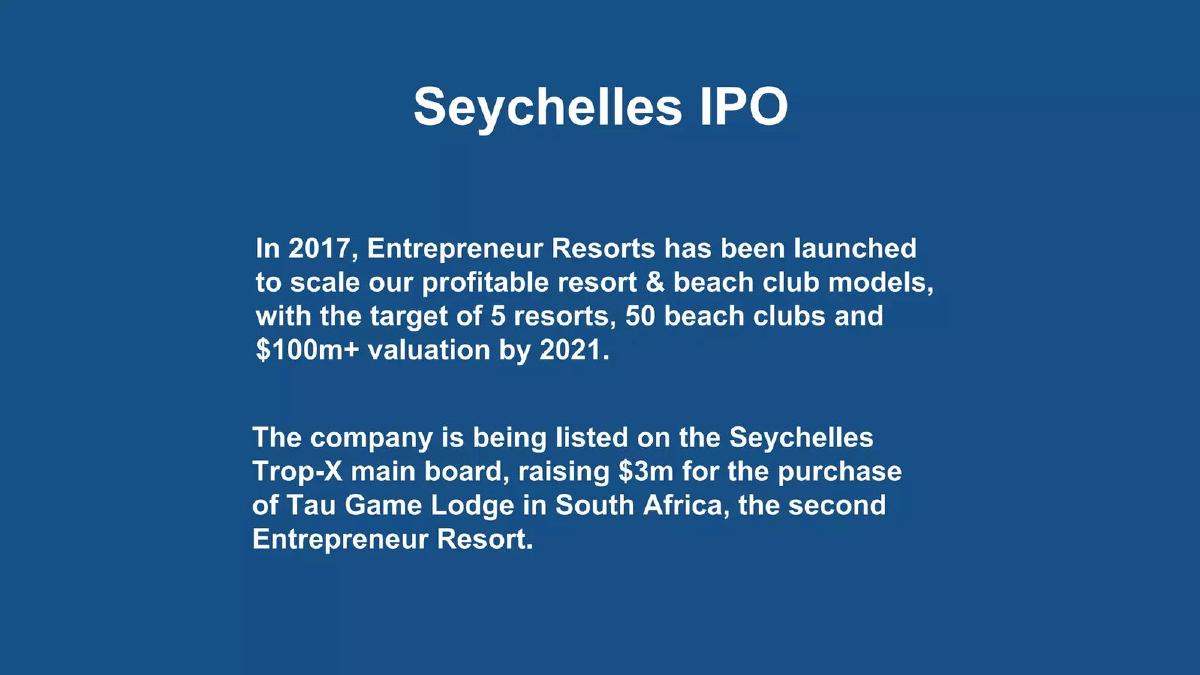 Entrepreneur Resorts pitch deck slide 5 of 17