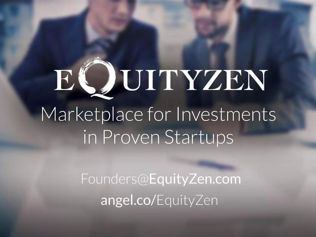 EquityZen pitch deck slide 1 of 9