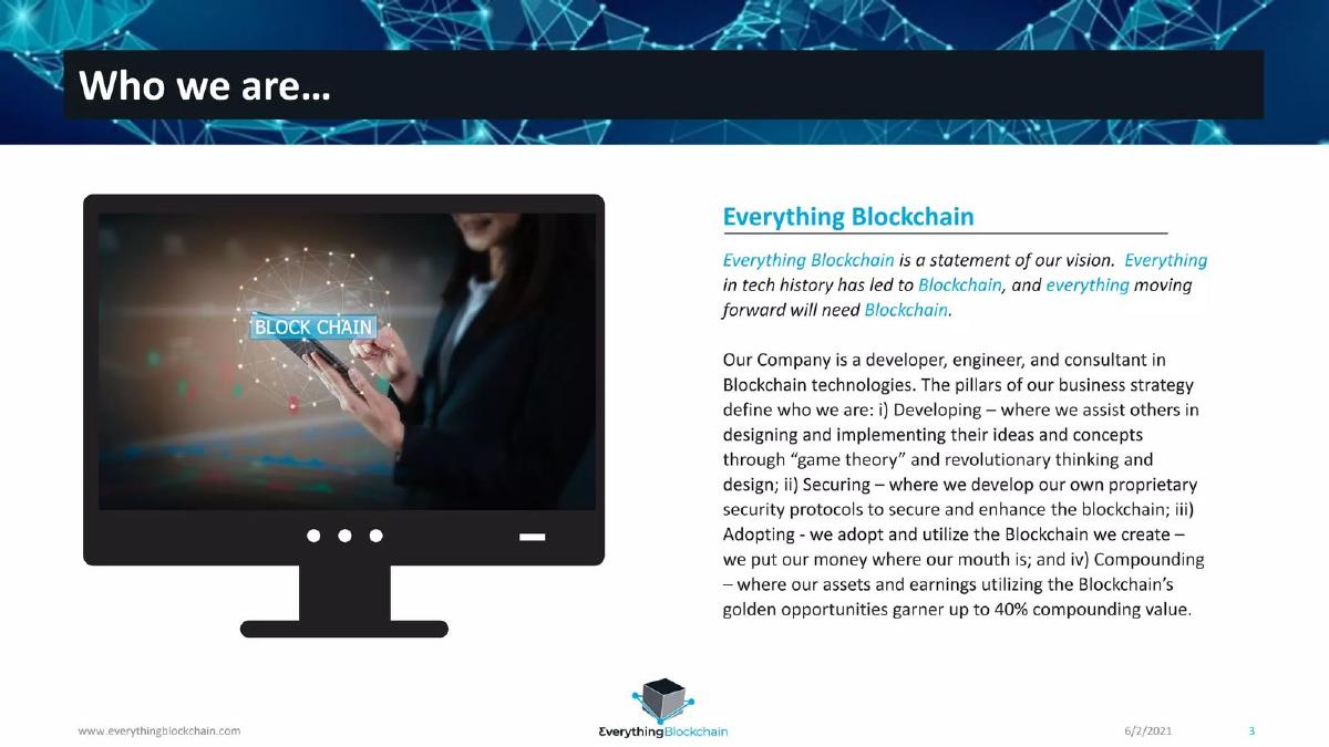 Everything Blockchain, Inc. pitch deck slide 3 of 19