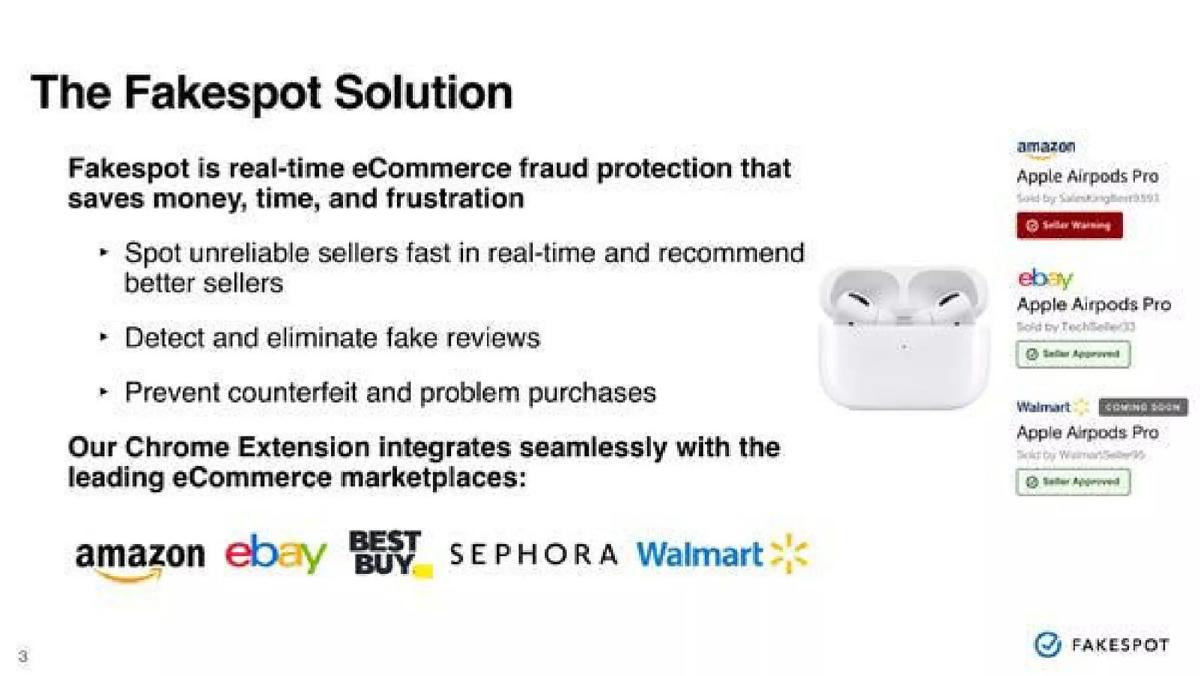 Fakespot pitch deck slide 3 of 5