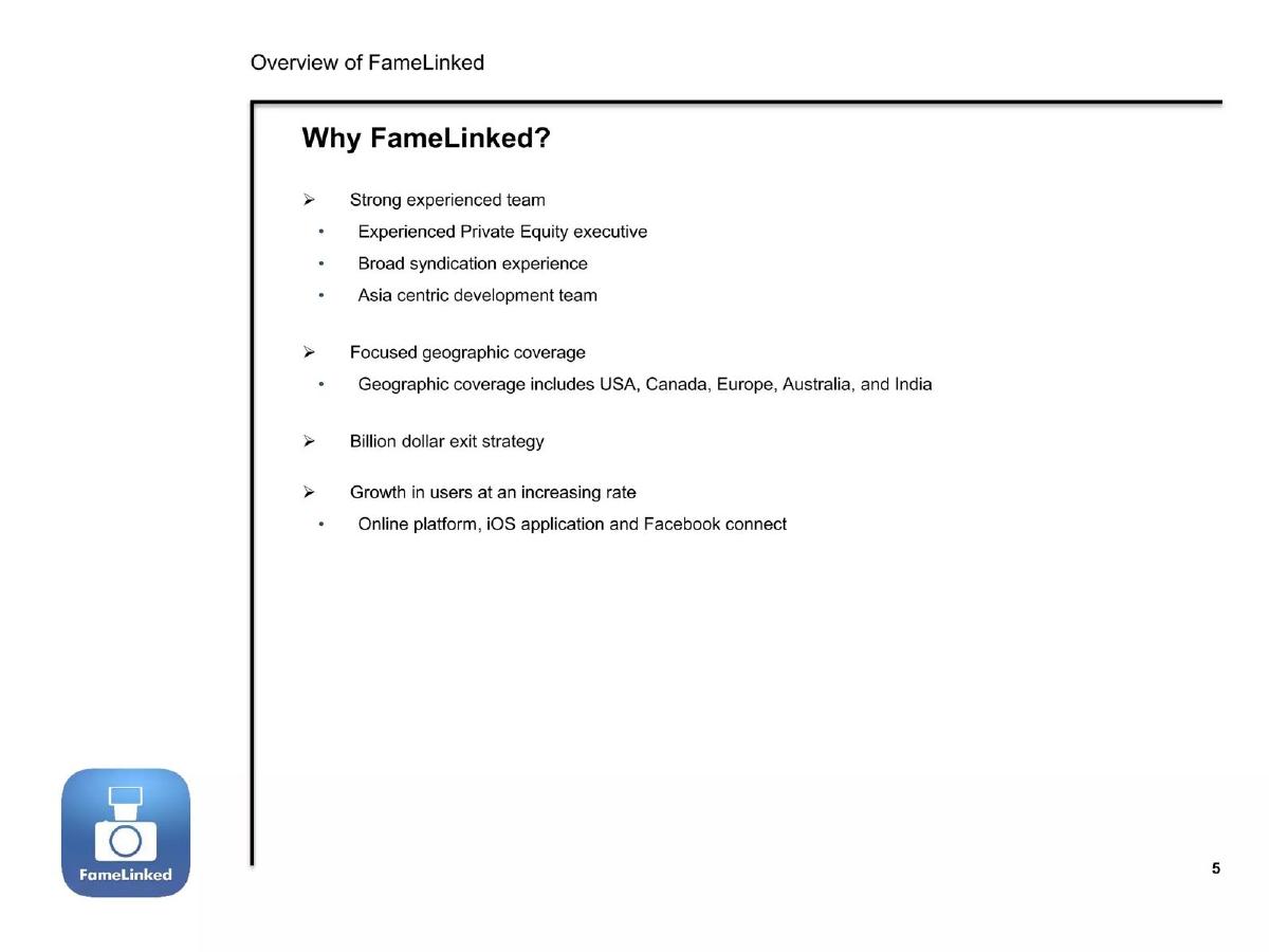 FameLinked pitch deck slide 6 of 15