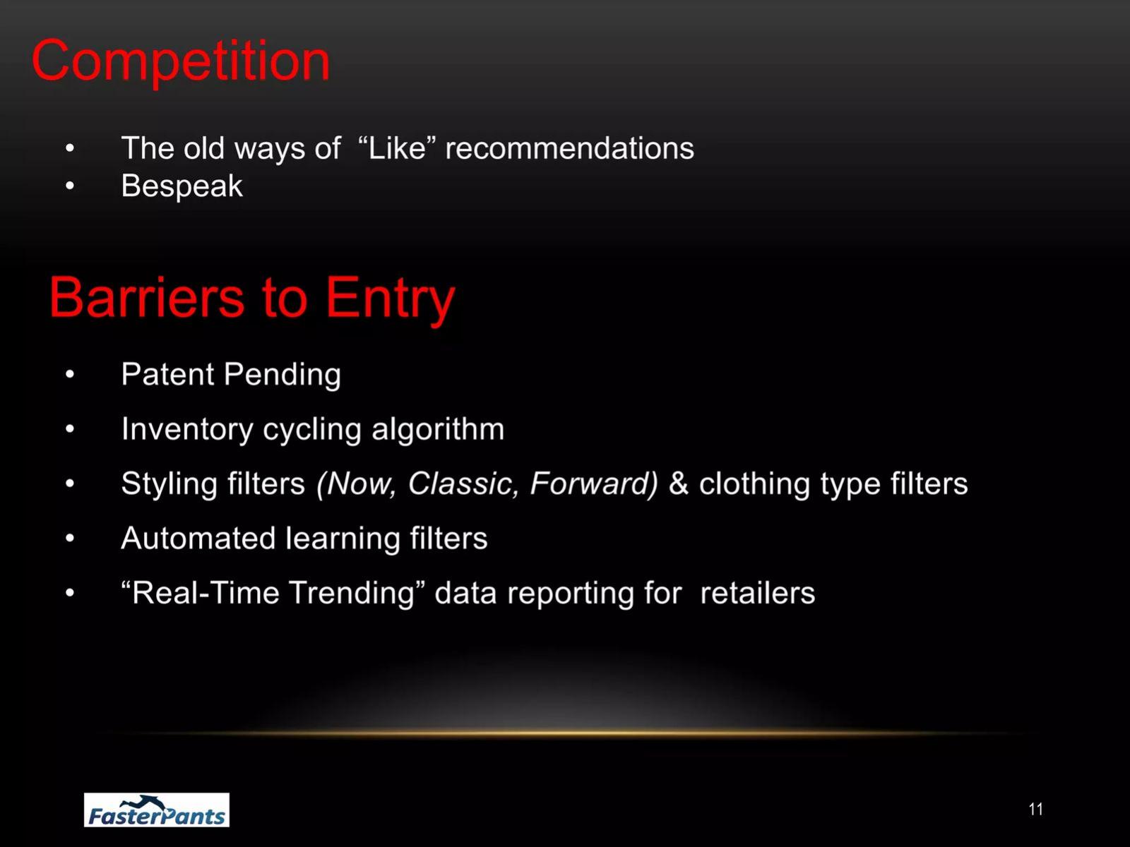 FasterPants pitch deck competition slide 11