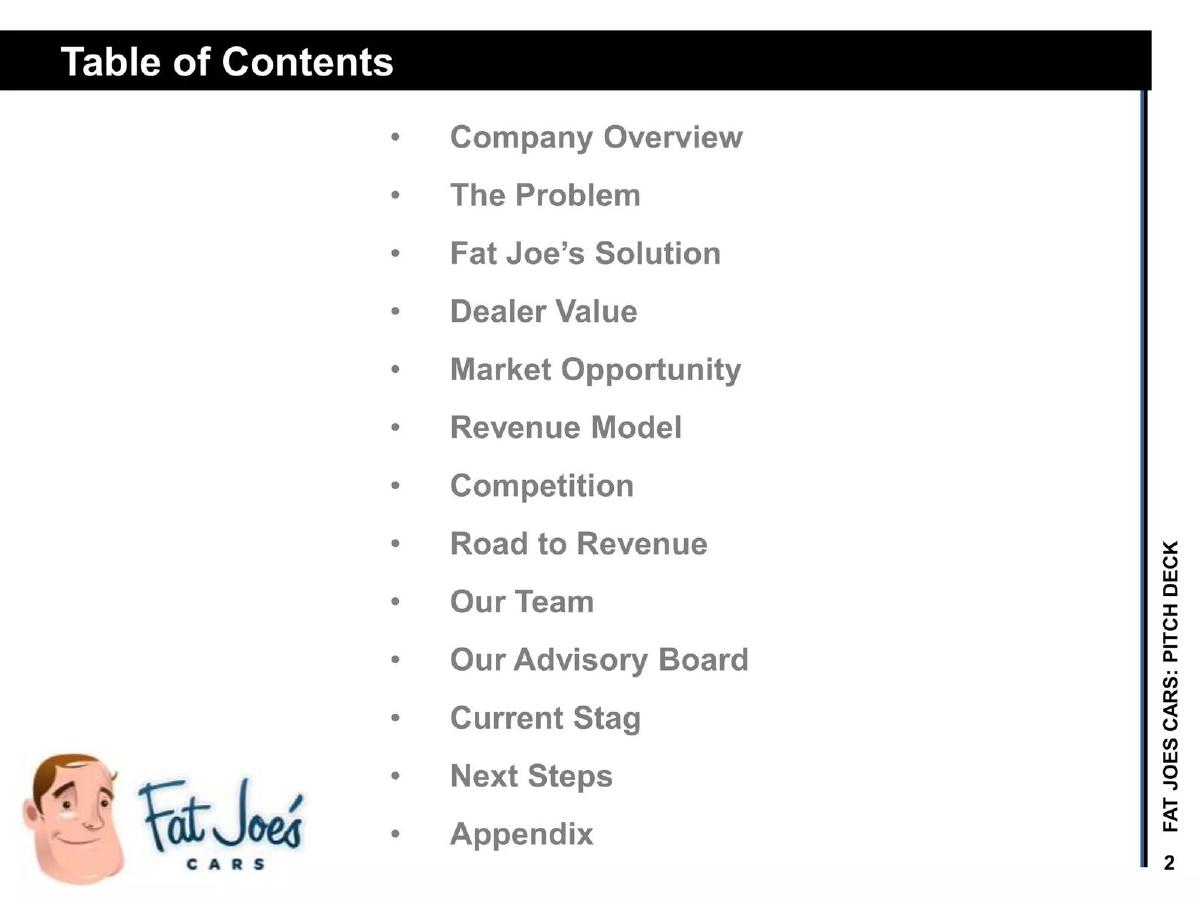 Fat Joe's Cars pitch deck slide 2 of 15