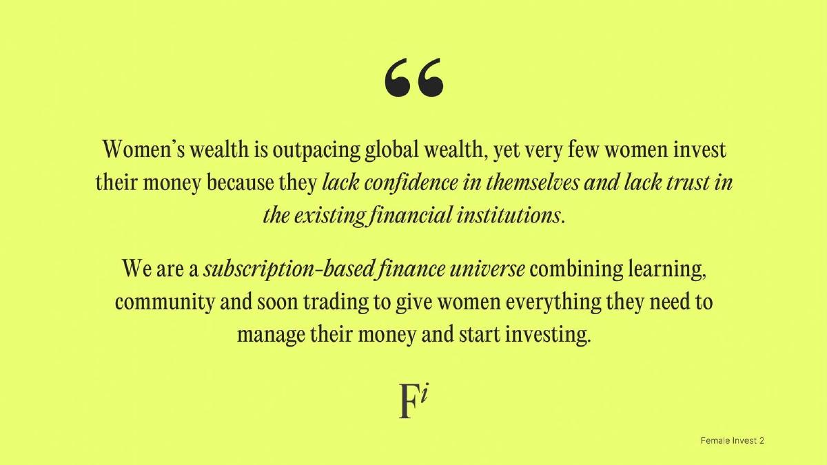 Female Invest pitch deck slide 2 of 12