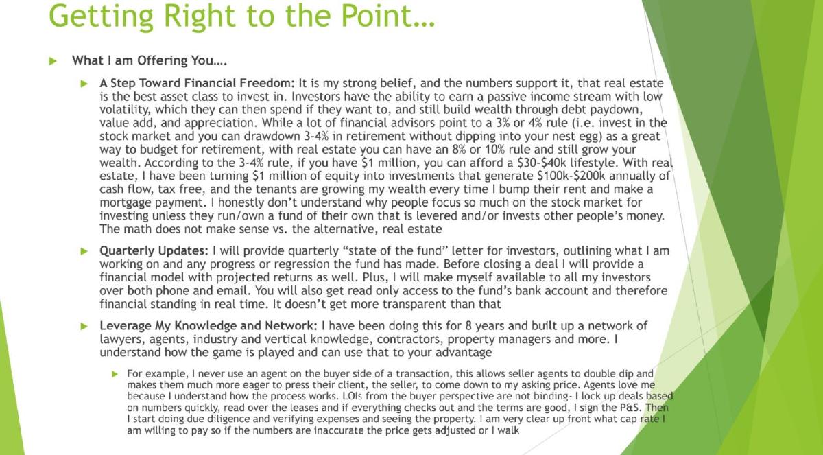 FI Real Estate Fund One, LLC pitch deck slide 3 of 7