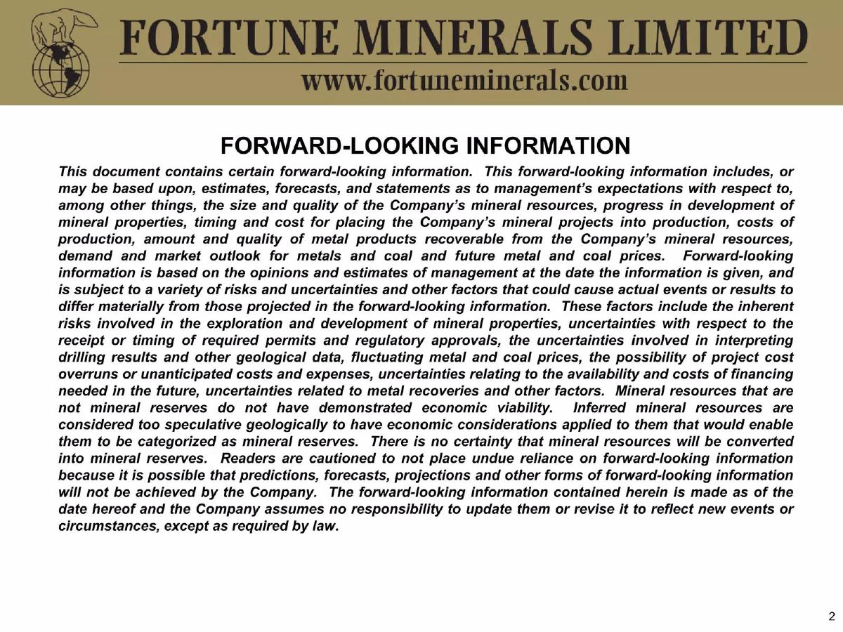 Fortune Minerals pitch deck slide 2 of 44