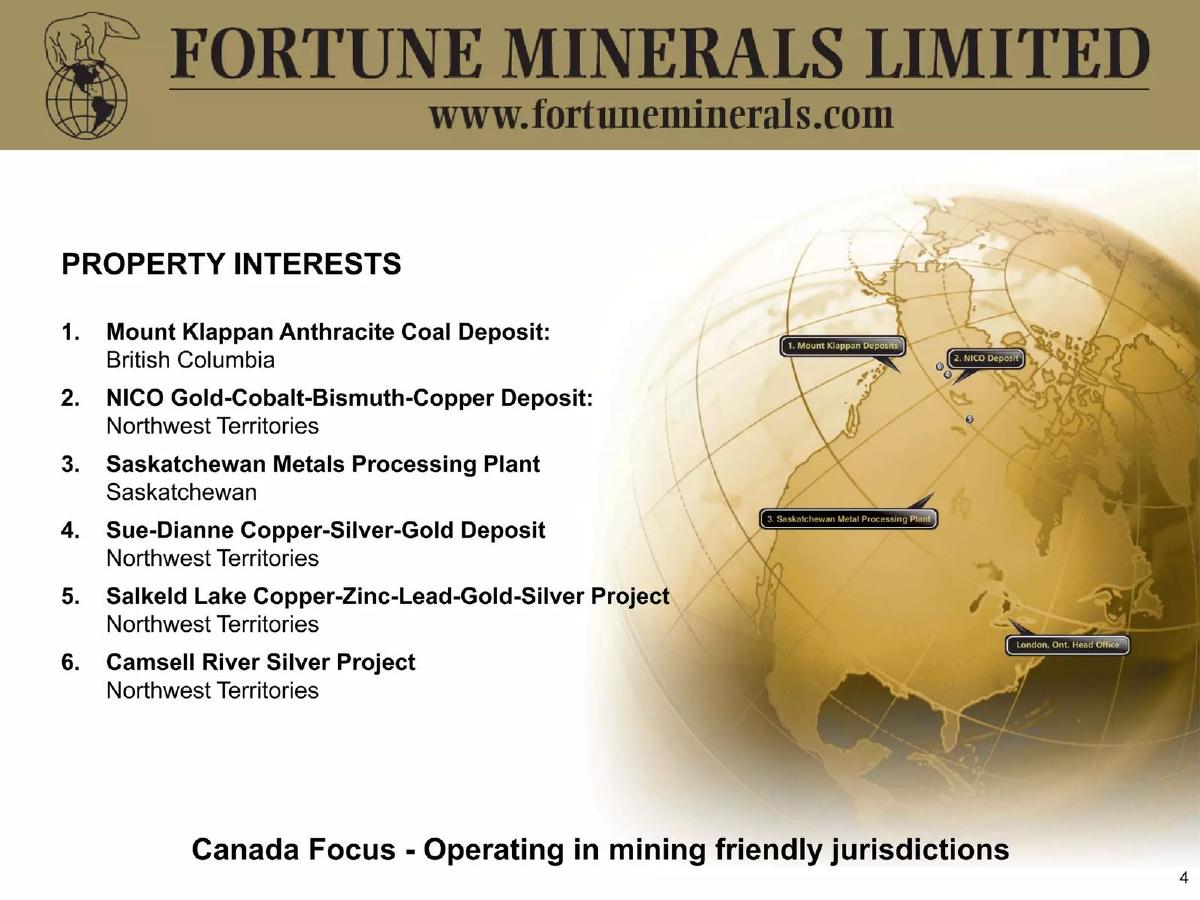 Fortune Minerals pitch deck slide 4 of 44