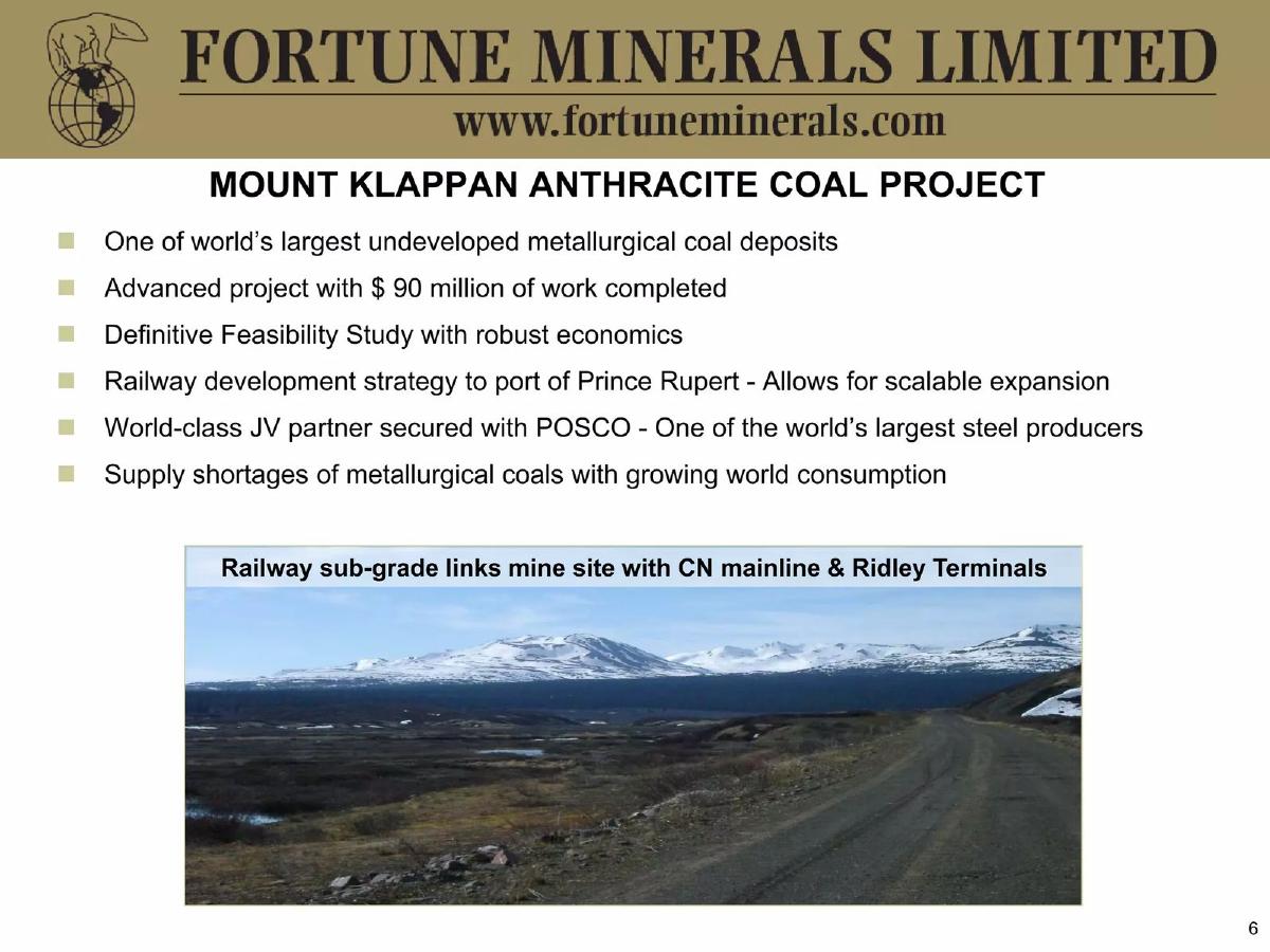 Fortune Minerals pitch deck slide 6 of 44