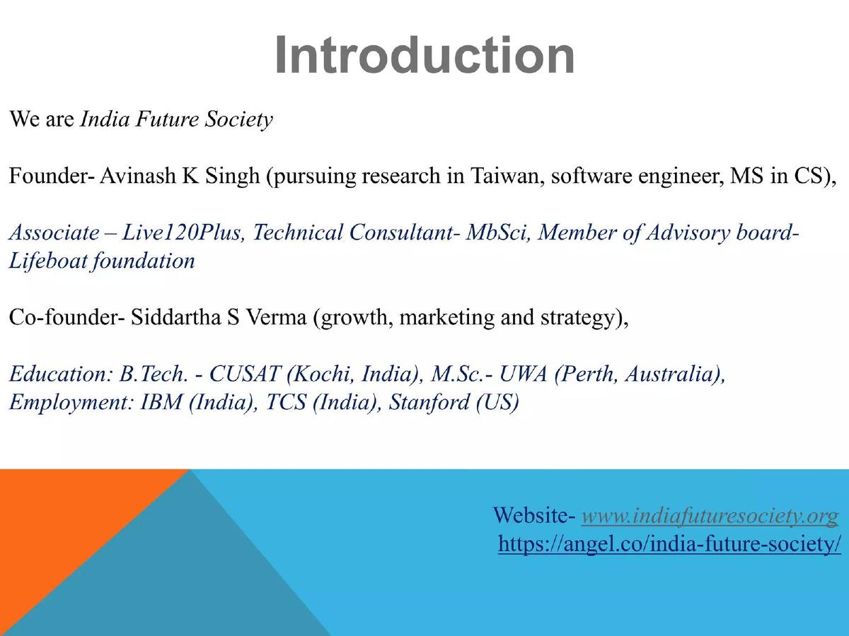 India Future Society pitch deck slide 2 of 18