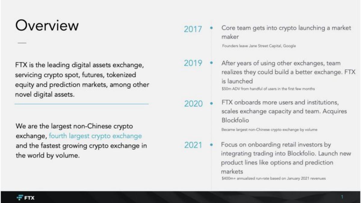 FTX pitch deck slide 2 of 11