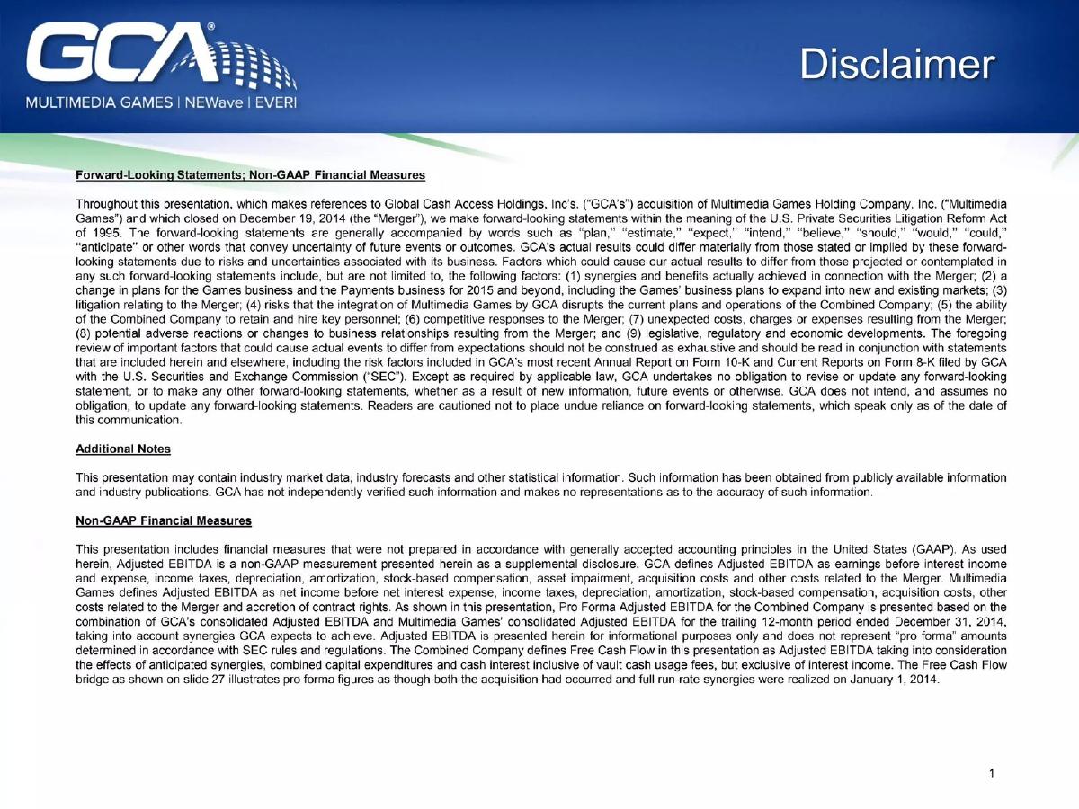 GCA (Global Cash Access / Everi) pitch deck slide 2 of 40