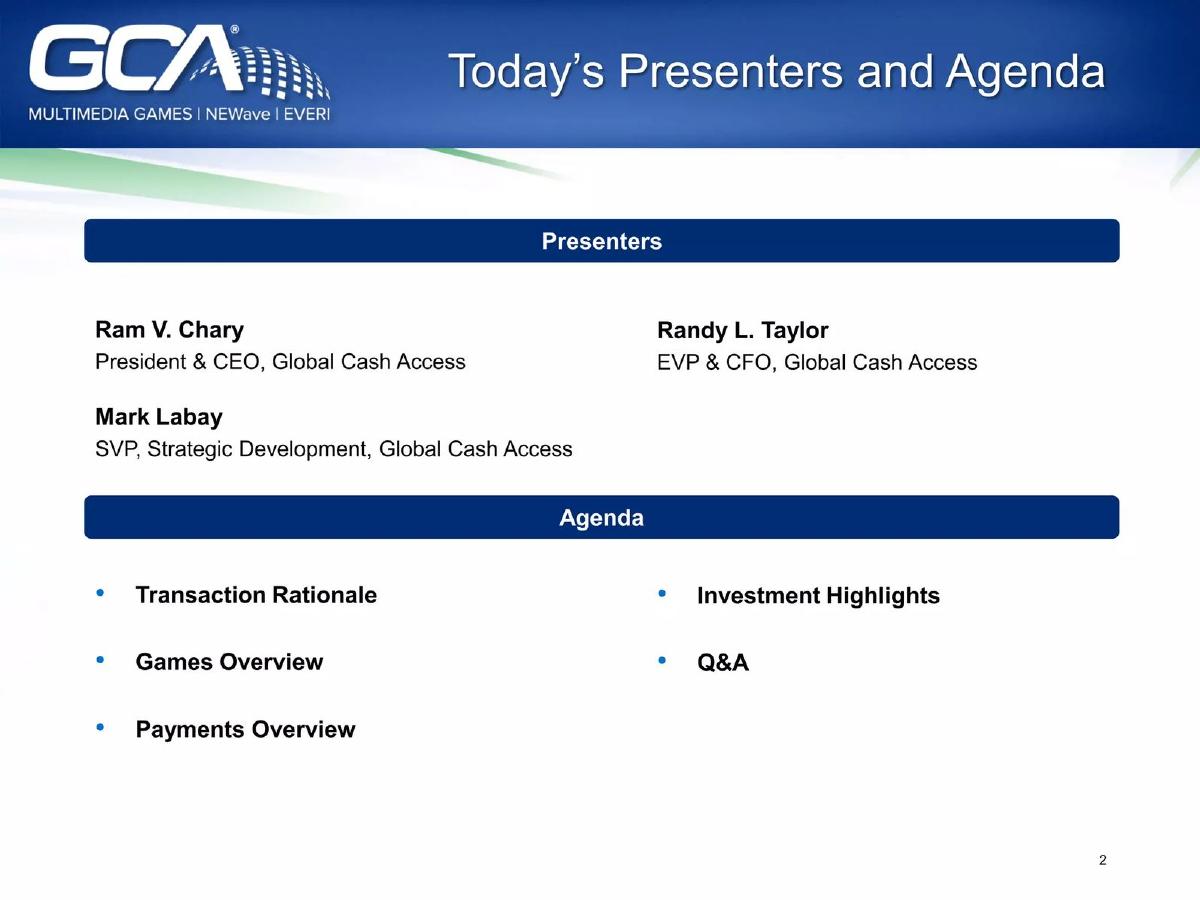 GCA (Global Cash Access / Everi) pitch deck slide 3 of 40
