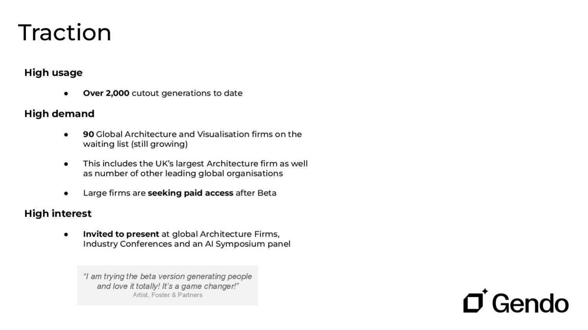 Gendo pitch deck traction slide 15