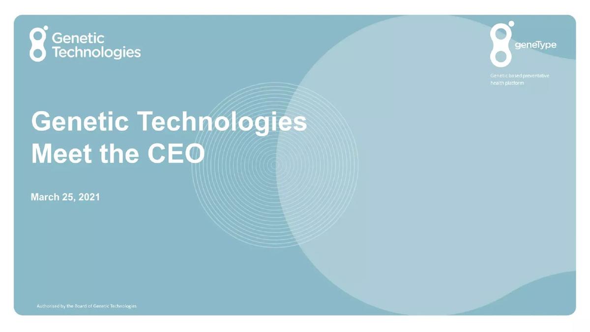 Genetic Technologies pitch deck slide 1 of 20