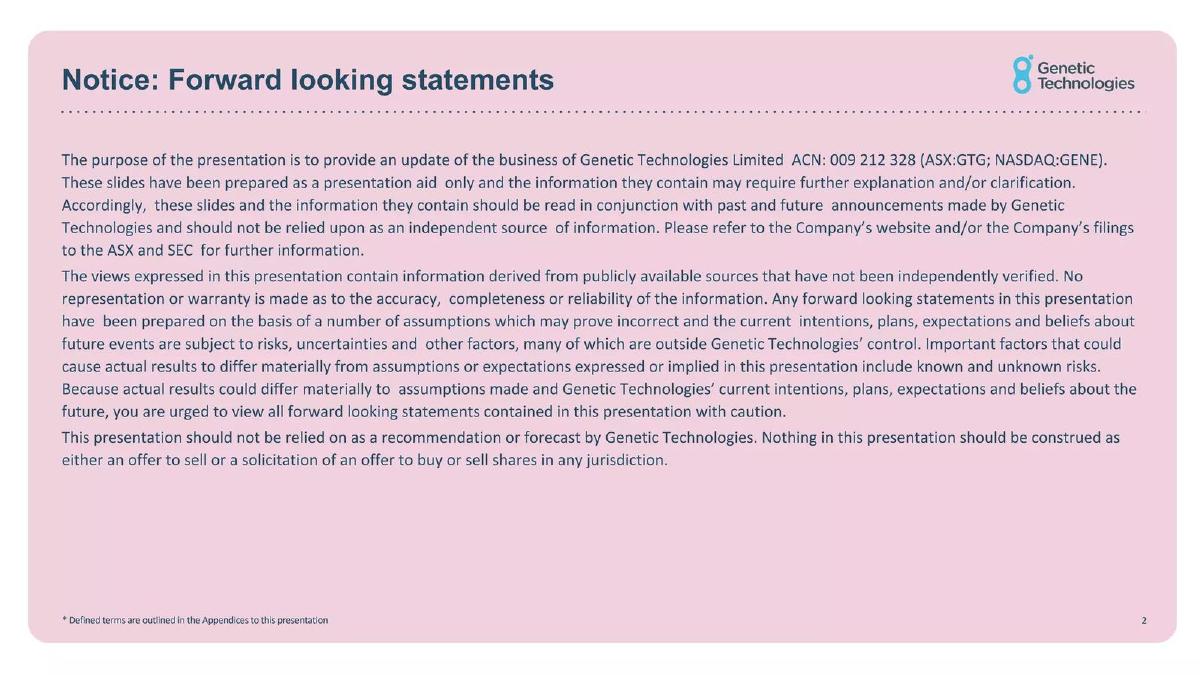 Genetic Technologies pitch deck slide 2 of 20