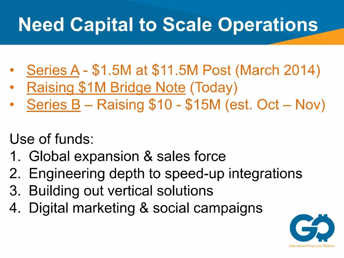 GoCoin pitch deck slide 11 of 15