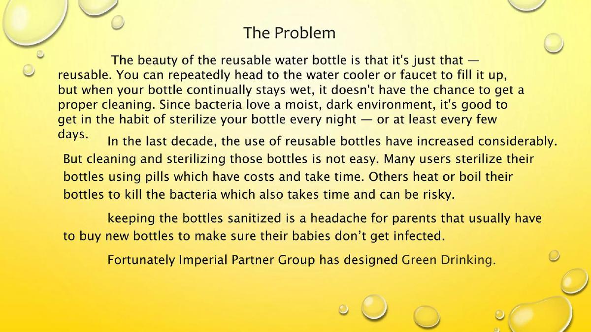 Green Drinking pitch deck slide 2 of 8