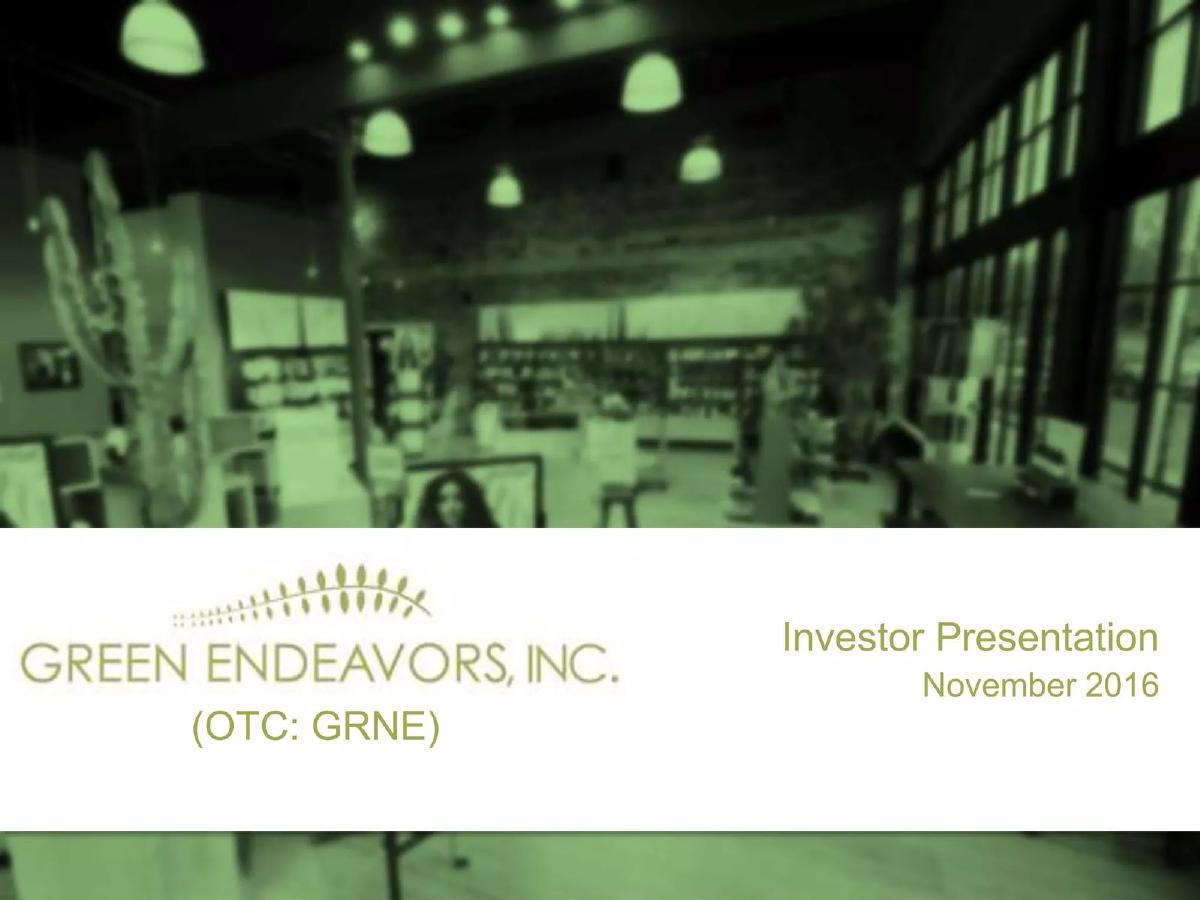 Green Endeavors, Inc. pitch deck slide 1 of 30