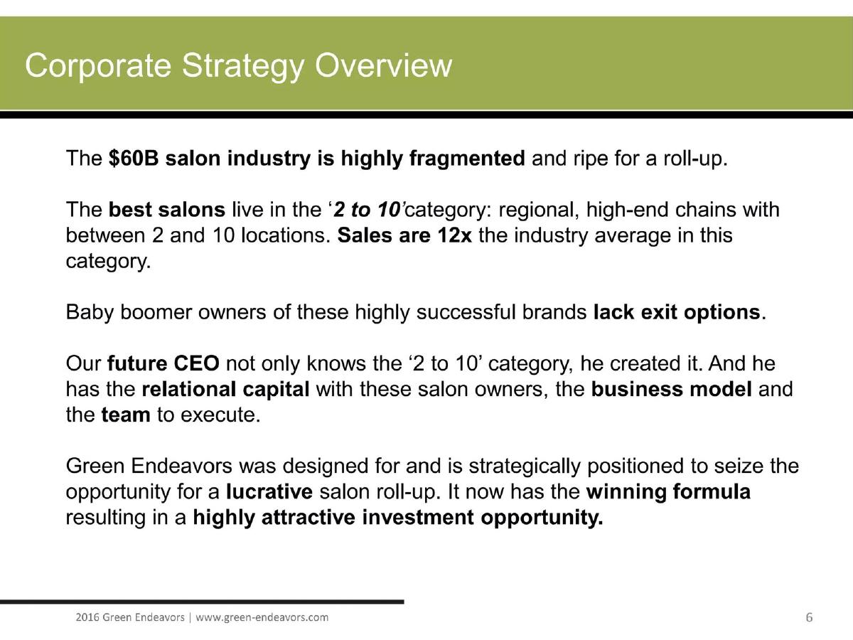 Green Endeavors, Inc. pitch deck slide 6 of 30