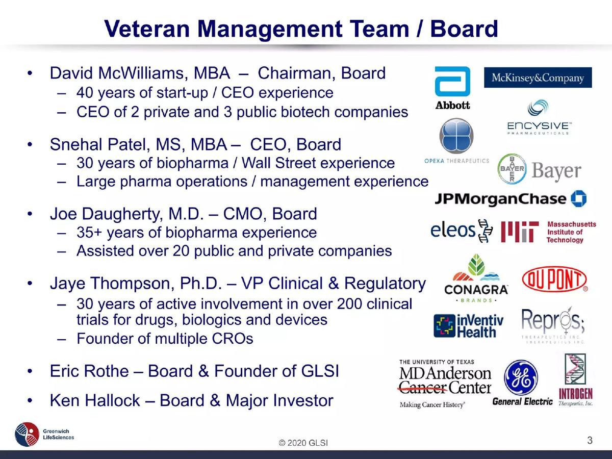 Greenwich LifeSciences (GLSI) pitch deck slide 3 of 15