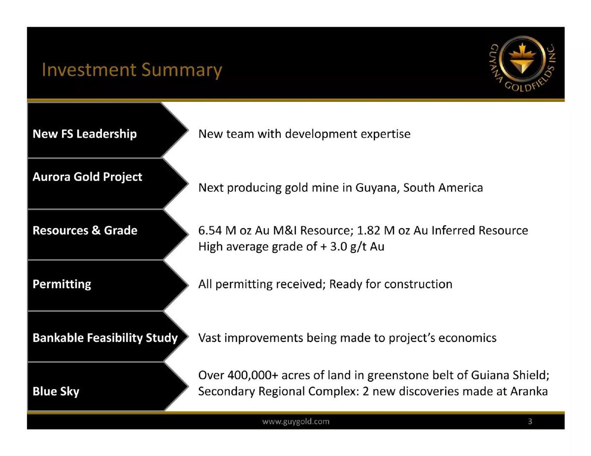 Guyana Goldfields pitch deck slide 3 of 32