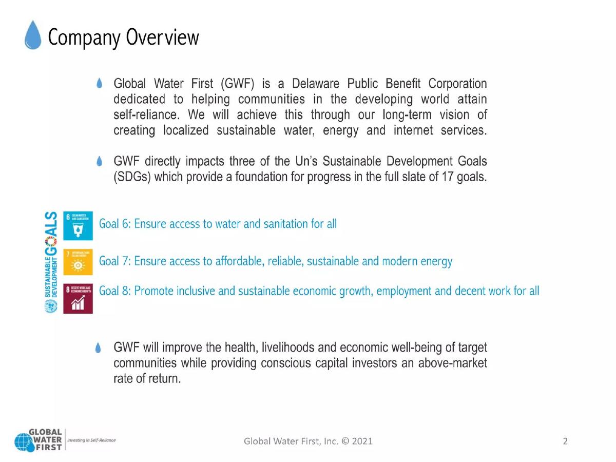 Global Water First pitch deck slide 2 of 20